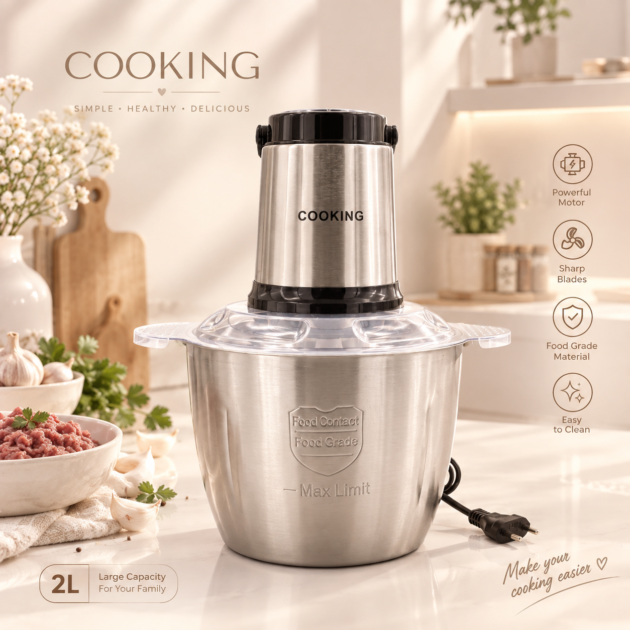 خردکن برقی کوکینگ مدل CK-3888 اورجینال ظرفیت ۳.۸ لیتر توان ۳۰۰۰ وات