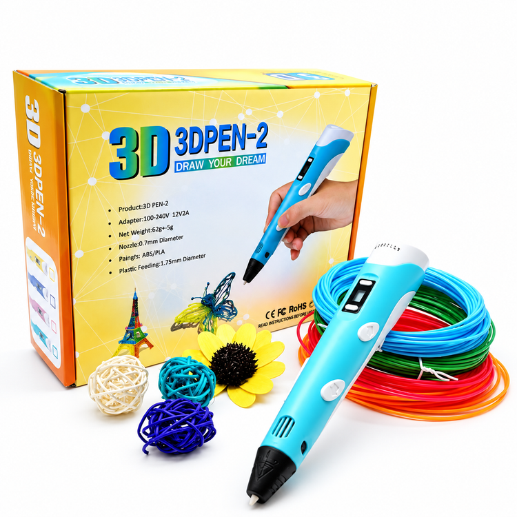 قلم طراحی سه بعدی 3D PEN-2 اورجینال | نمایشگر دار با تنظیم سرعت و فیلامنت PLA و ABS